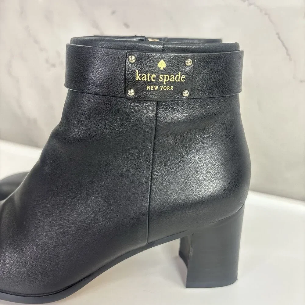 Kate Spade New York Platform Black Leather Ankle Boots 6 B 36 Block Heel chic